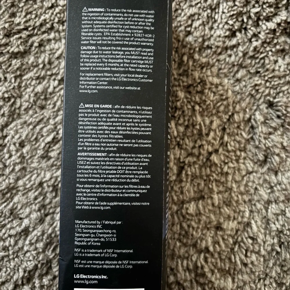 LG Water Filter Replacement Cartridge - Black and White